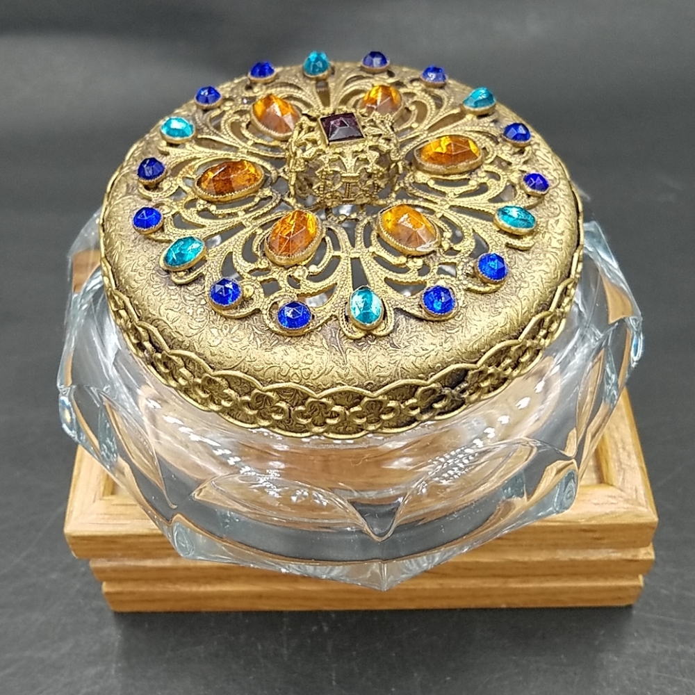 Vintage 1930's Heisey Glass Jeweled Ormolu Dresser Box